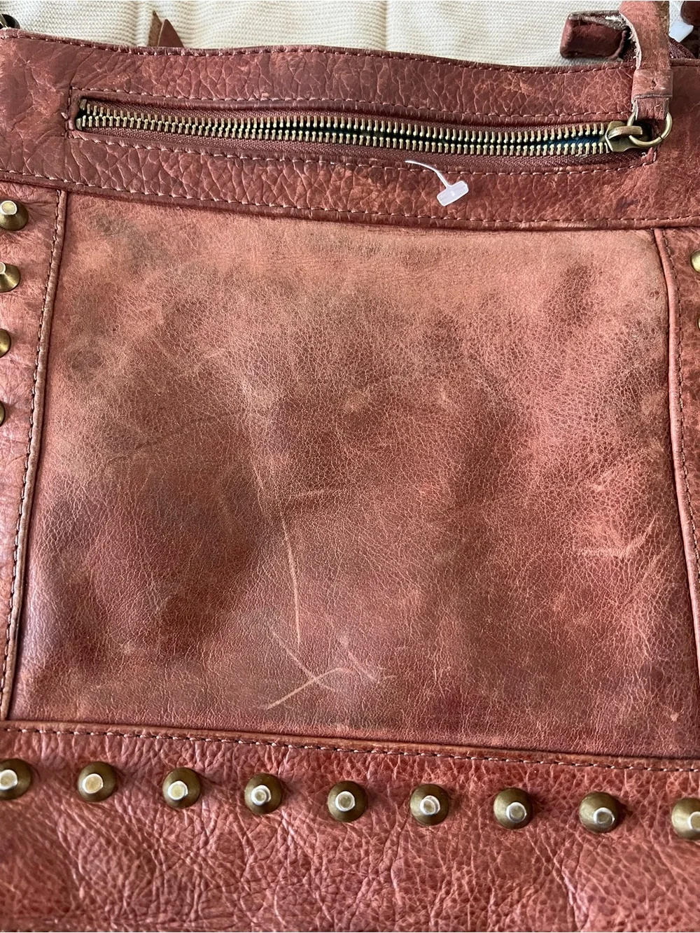 Lucky Brand Brown Leather Studded Crossbody Shoulder Bag Boho